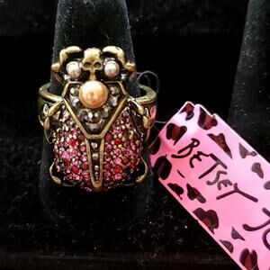 Ladybug Pink Crystal Pave Pearl Statement Size 6.75